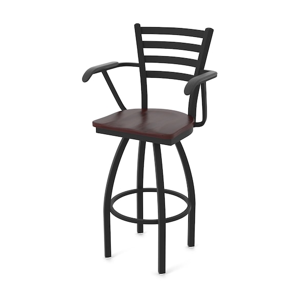 Holland Bar Stool Co Jackie with Arms 25 in. Swivel Counter Stool with Black Wrinkle Finish and Dark Cherry Maple Seat 415 - main